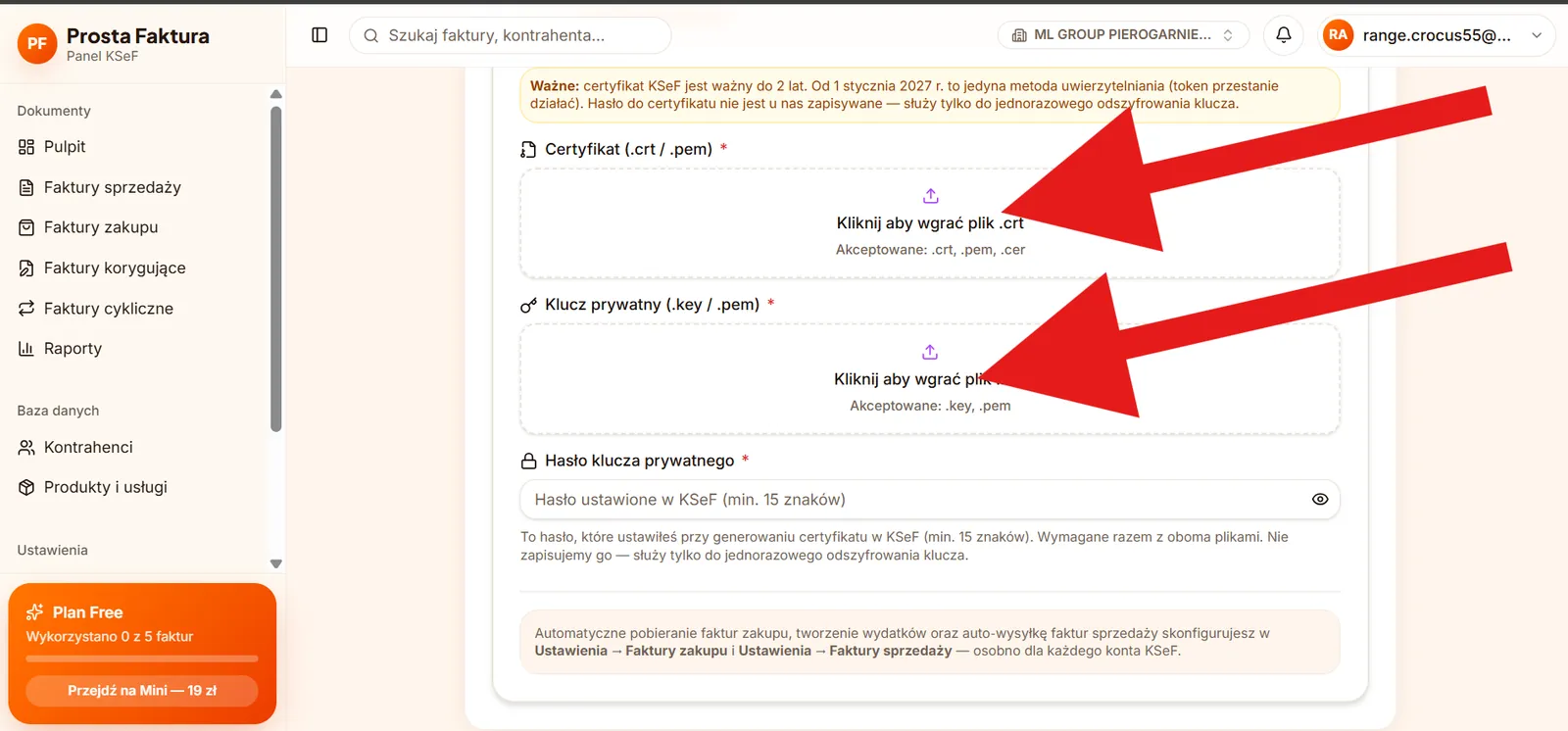 Zrzut ekranu — krok 13 podłączania KSeF