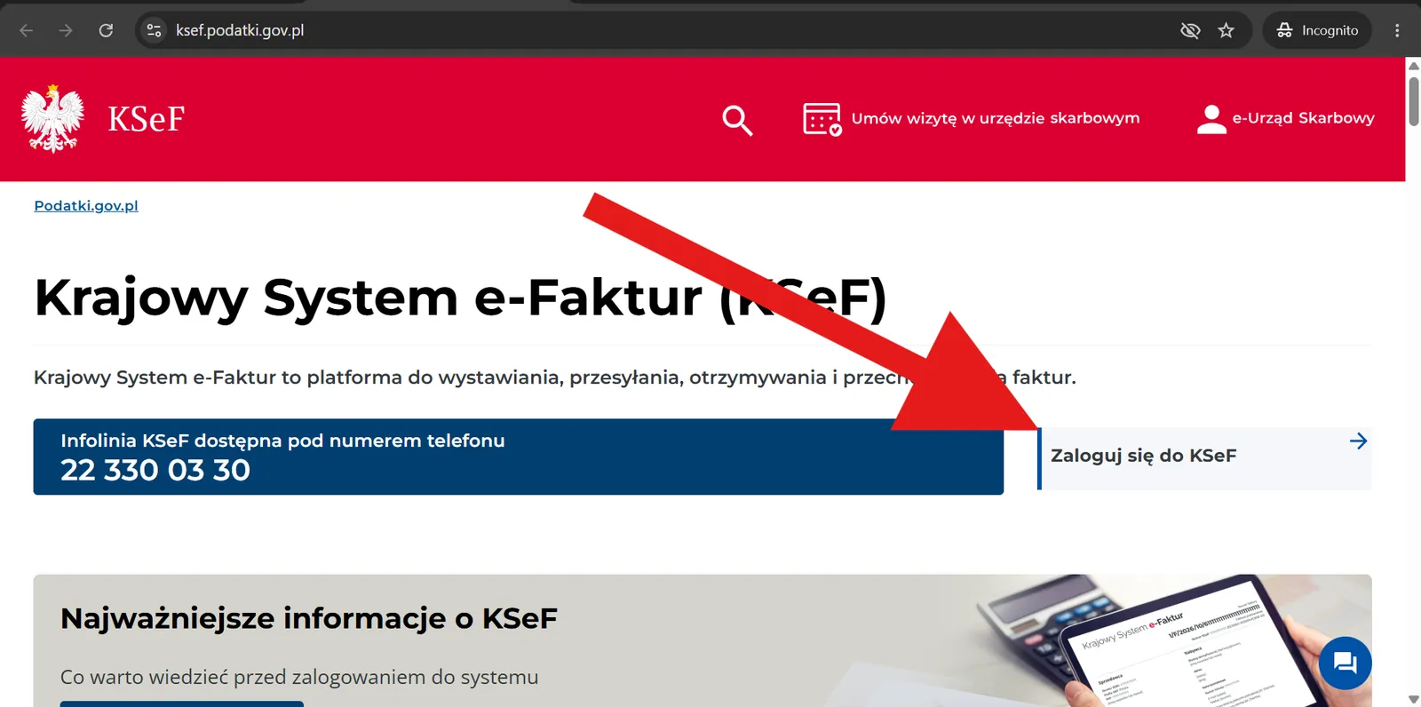 Zrzut ekranu — krok 2 podłączania KSeF