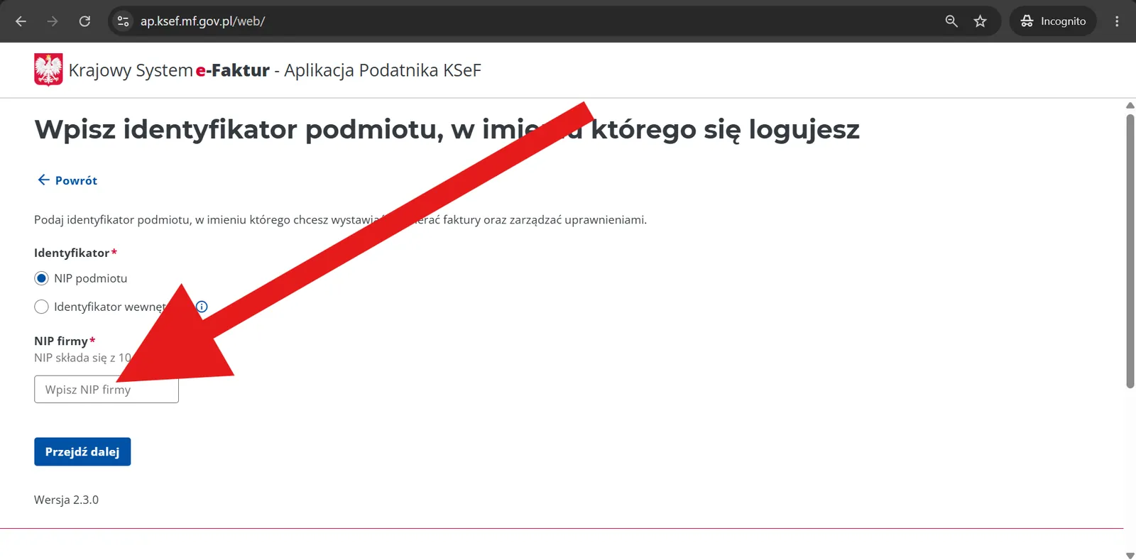 Zrzut ekranu — krok 4 podłączania KSeF